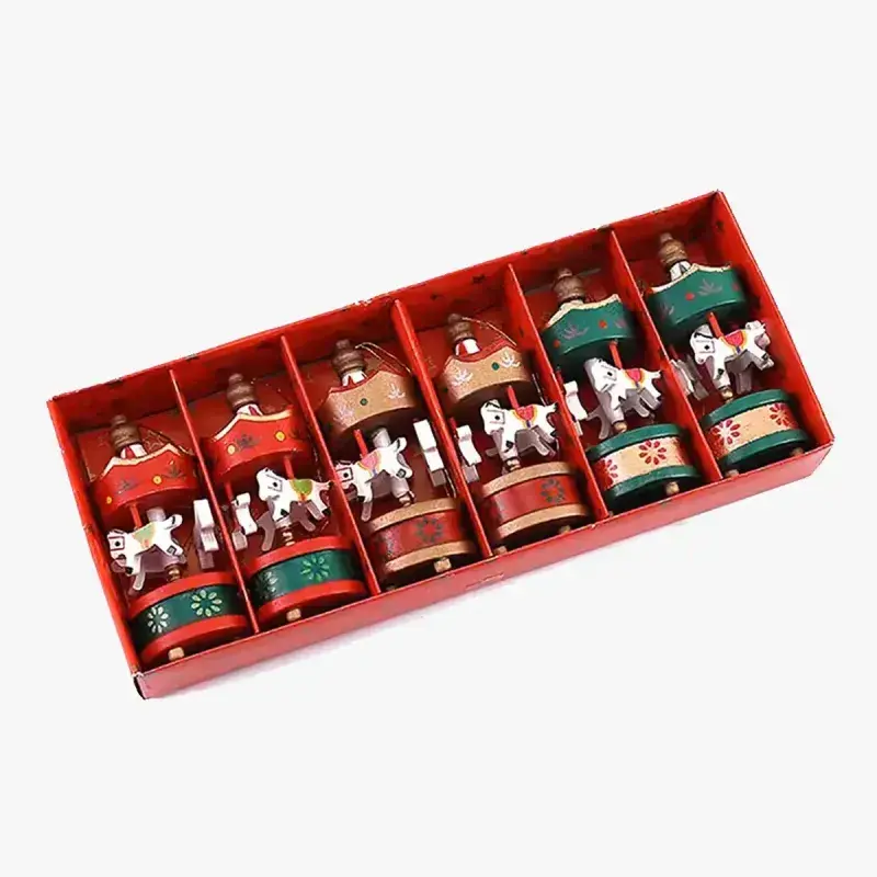 Klasik Ahşap Atlı Karınca – 6’lı Noel Ağacı Süsleri (8 Cm)