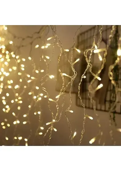 3x3 Perde LED Sarı Işık Sıcak Sarı Dekoratif Aydınlatma Kolay Kurulum Ev ve Etkinlik İçin