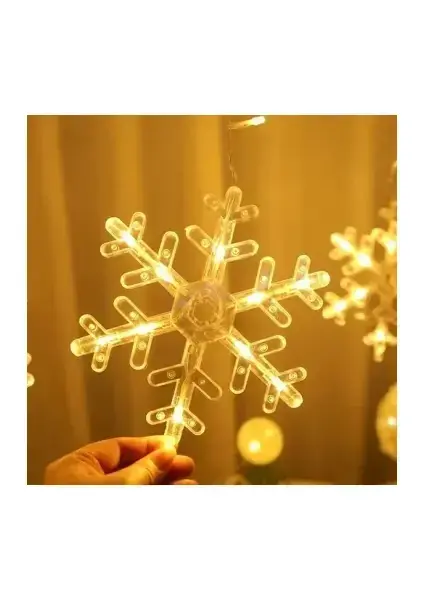 3m 12 Saçaklı Kar Taneli LED Işık 8 Fonksiyonlu Gün Işığı Fişli Uzatmalı Dekoratif Perde Aydınlatma