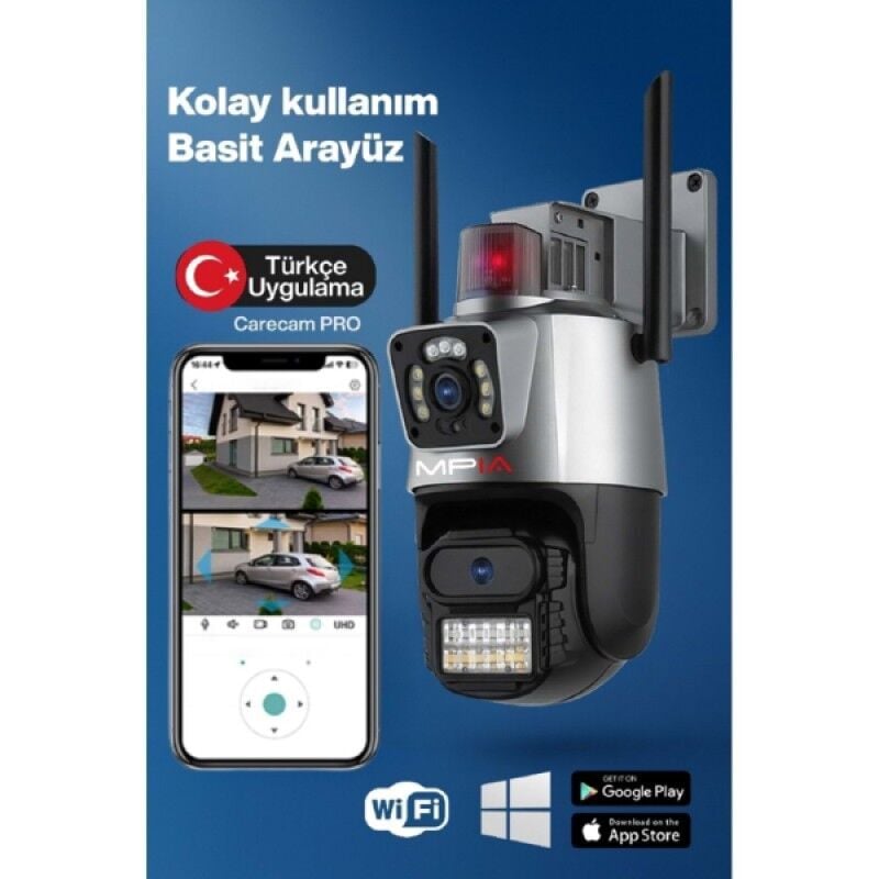 3 MP + 3 MP Çift Lens Wi-Fi Güvenlik Kamerası, 256GB TF Kart Destekli, Gece Görüşlü, Hareket Algılama ve Çift Yönlü Ses Özellikli Akıllı Güvenlik Kamerası