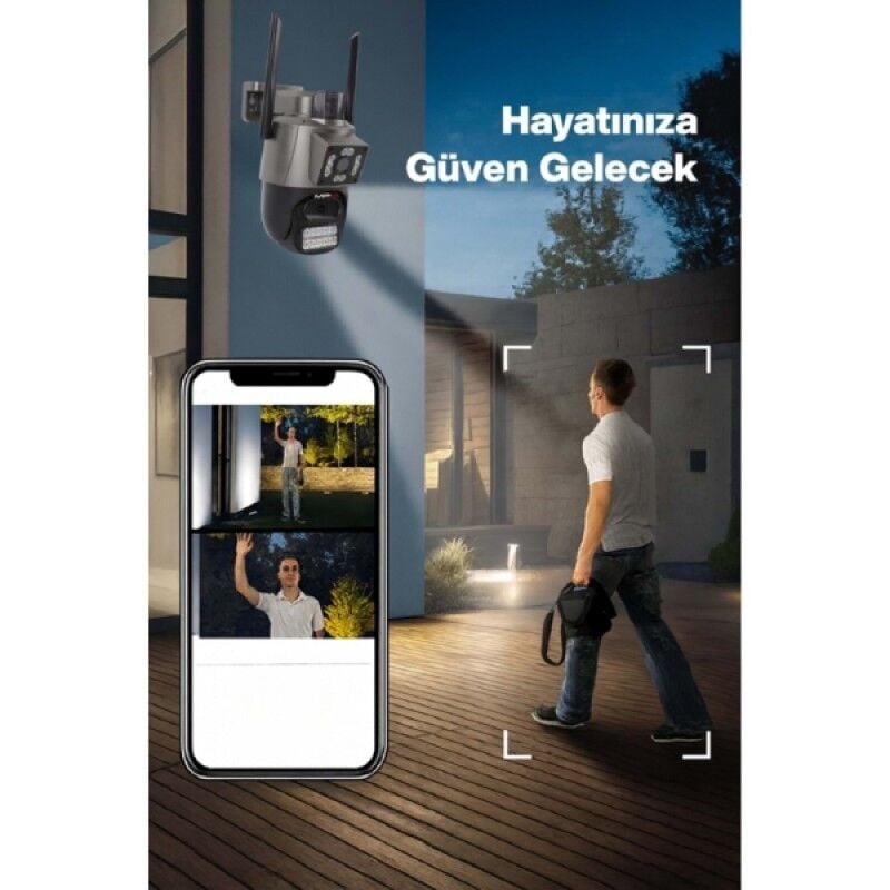 3 MP + 3 MP Çift Lens Wi-Fi Güvenlik Kamerası, 256GB TF Kart Destekli, Gece Görüşlü, Hareket Algılama ve Çift Yönlü Ses Özellikli Akıllı Güvenlik Kamerası