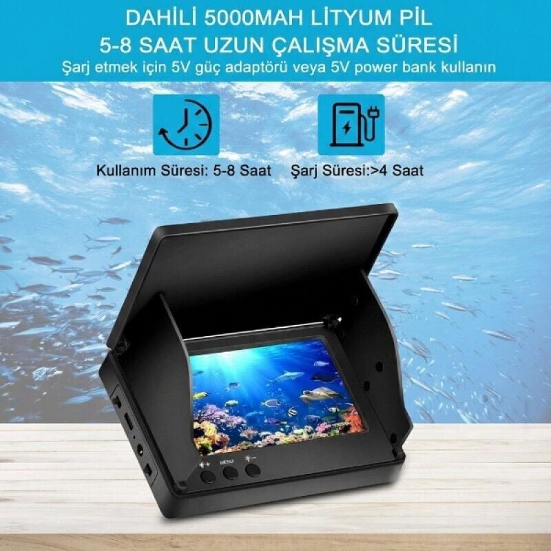 15 Metre Sualtı Balık Tutma Kamerası, LED Işıklı, HD Ekranlı, Su Geçirmez Balık Tutma Kamerası Seti