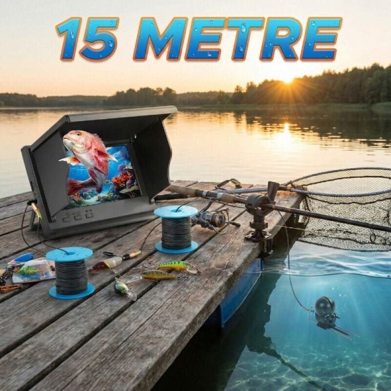 15 Metre Sualtı Balık Tutma Kamerası, LED Işıklı, HD Ekranlı, Su Geçirmez Balık Tutma Kamerası Seti