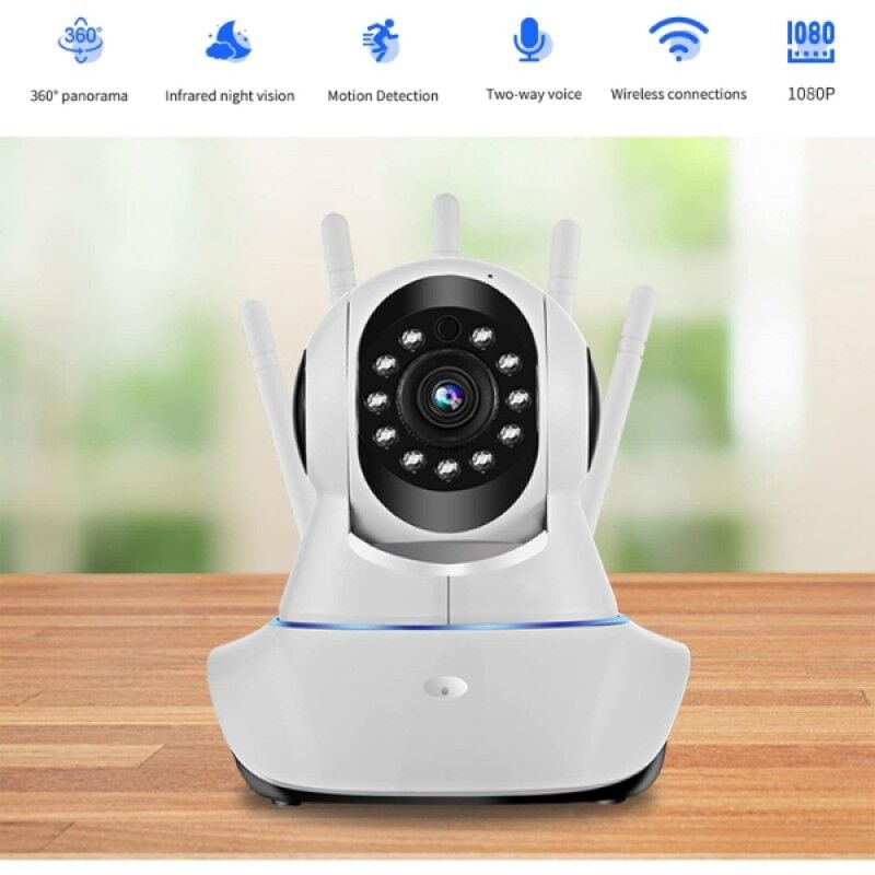 5 Antenli Bebek Ev Güvenlik Kamerası 1080P WiFi Gece Görüşlü 360° Dönebilen Akıllı Güvenlik Kamera Sistemi