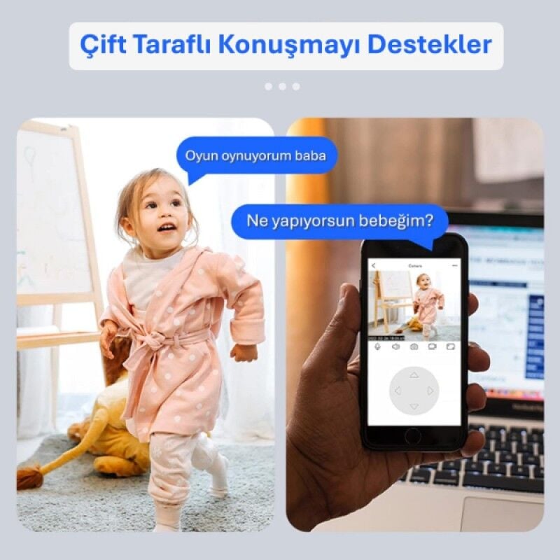 5 Antenli Bebek Ev Güvenlik Kamerası 1080P WiFi Gece Görüşlü 360° Dönebilen Akıllı Güvenlik Kamera Sistemi