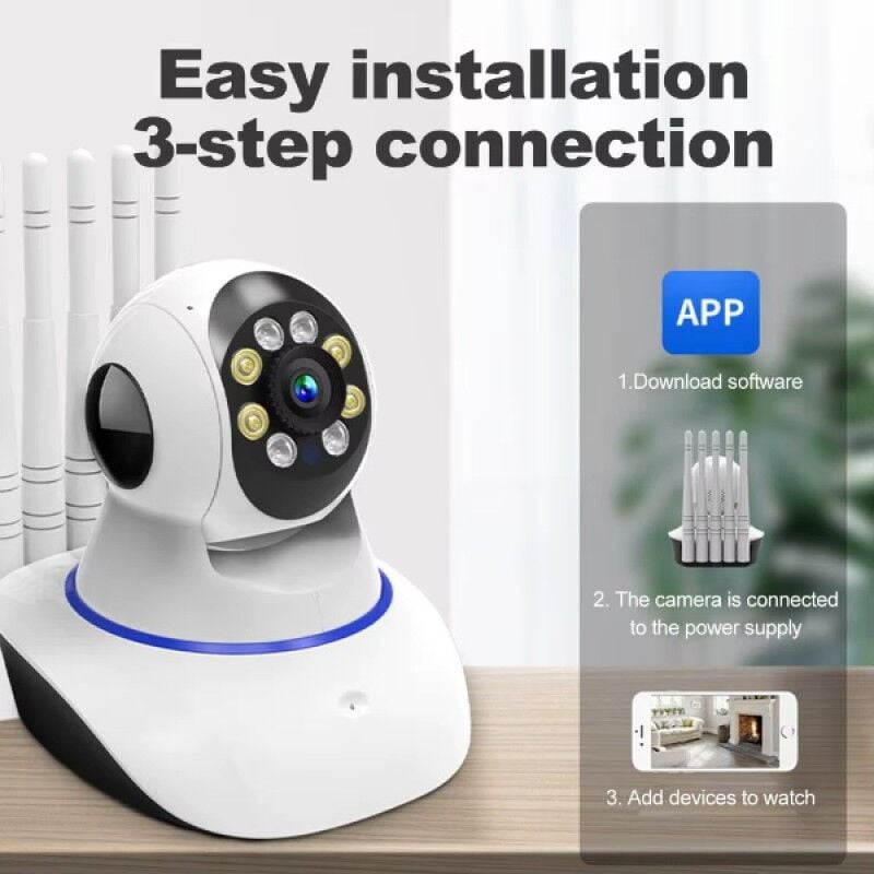 5 Antenli Bebek Ev Güvenlik Kamerası 1080P WiFi Gece Görüşlü 360° Dönebilen Akıllı Güvenlik Kamera Sistemi