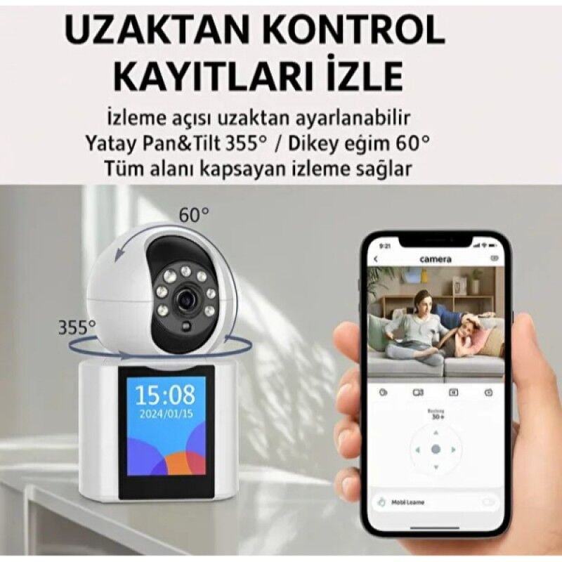 Akıllı Ev Kamerası 2.4 GHz WiFi 4MP Bluetooth Destekli Çift Yönlü Sesli Gece Görüşlü Güvenlik Kamerası