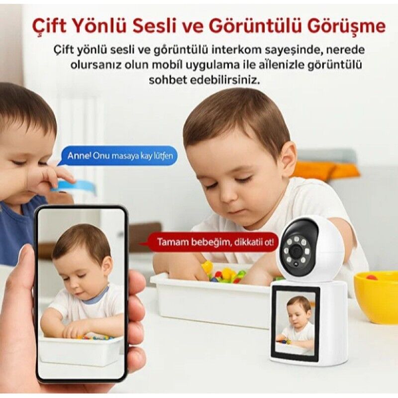 Akıllı Ev Kamerası 2.4 GHz WiFi 4MP Bluetooth Destekli Çift Yönlü Sesli Gece Görüşlü Güvenlik Kamerası