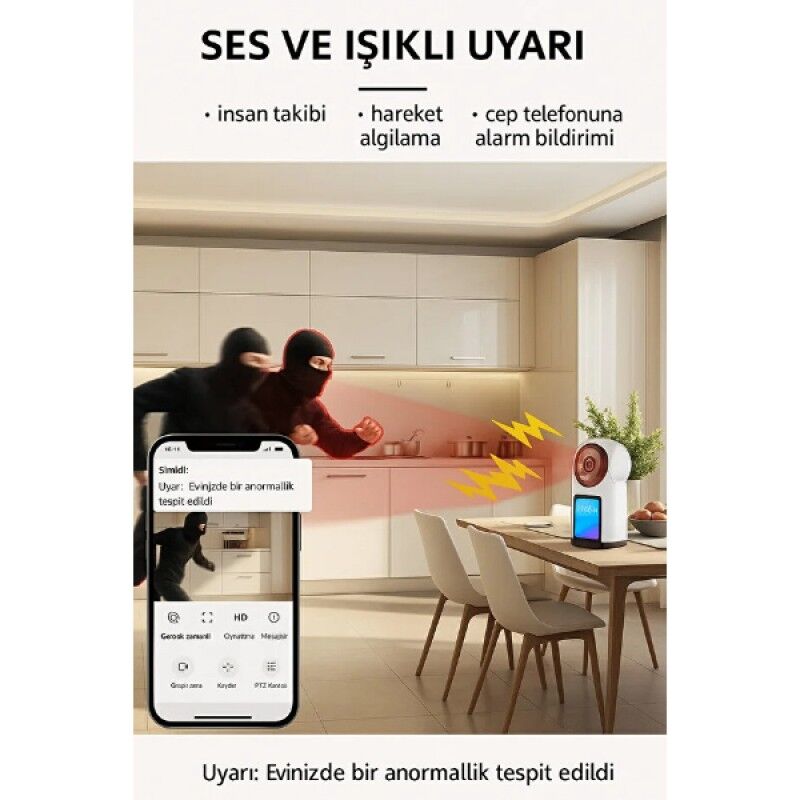 Akıllı Ev Kamerası 2.4 GHz WiFi 4MP Bluetooth Destekli Çift Yönlü Sesli Gece Görüşlü Güvenlik Kamerası