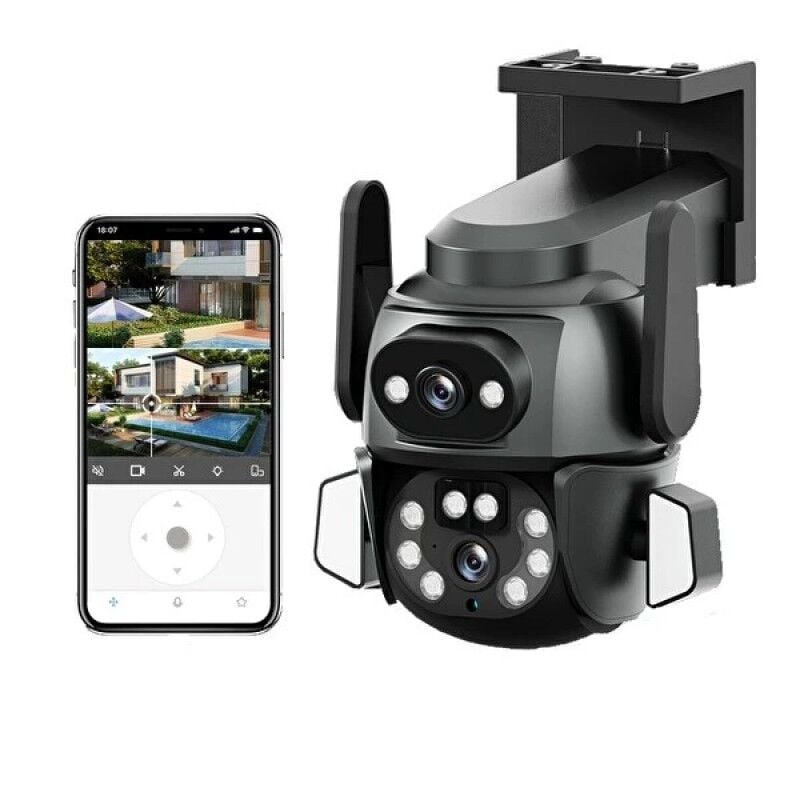 3MP + 3MP WiFi IP Kamera Çift Lens Optik Zoom 355° Hareketli Gece Görüşlü TF Kart Destekli Güvenlik Kamerası