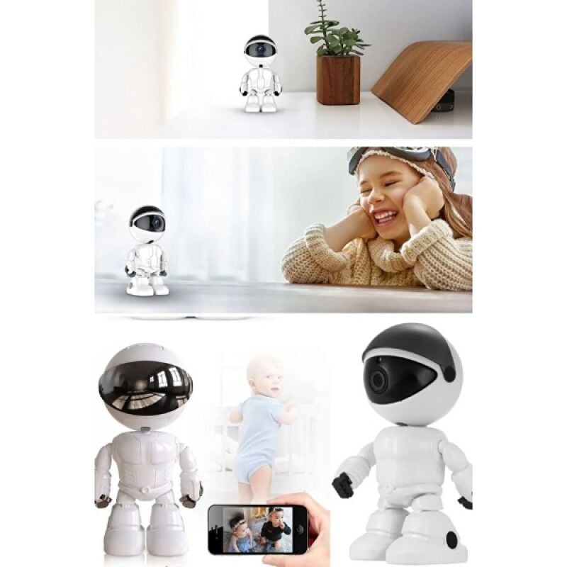 Robot Görünümlü WiFi Bebek Kamerası 2.4GHz 360° Gece Görüşlü Çift Yönlü Sesli Akıllı Ev Güvenlik Kamerası