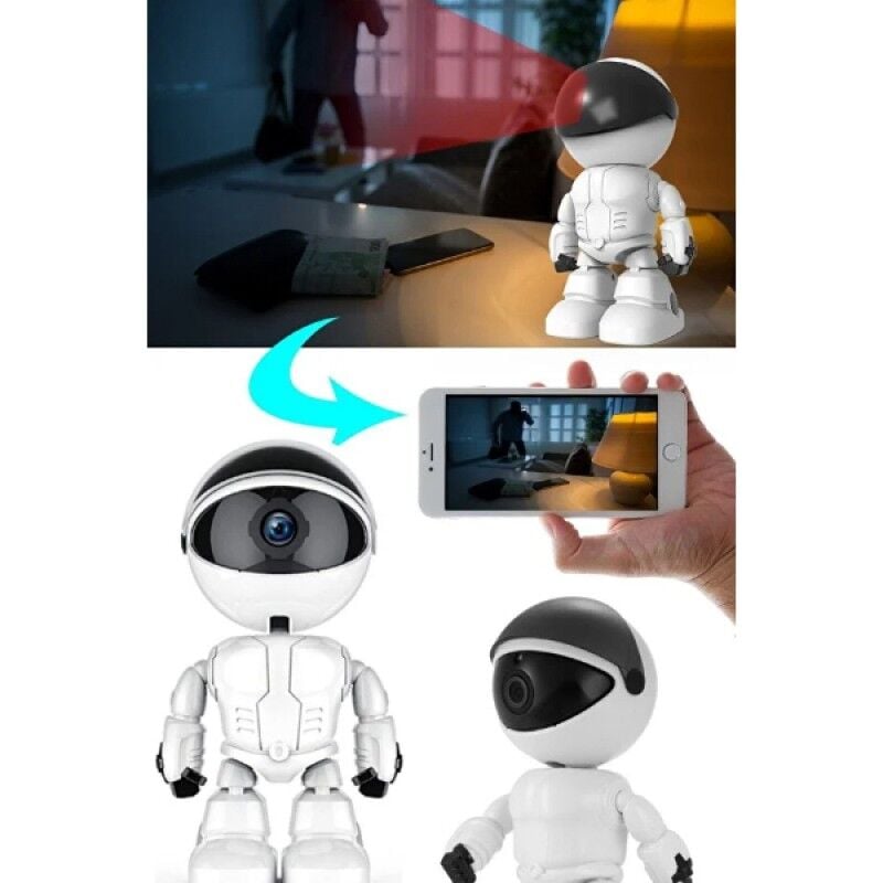 Robot Görünümlü WiFi Bebek Kamerası 2.4GHz 360° Gece Görüşlü Çift Yönlü Sesli Akıllı Ev Güvenlik Kamerası