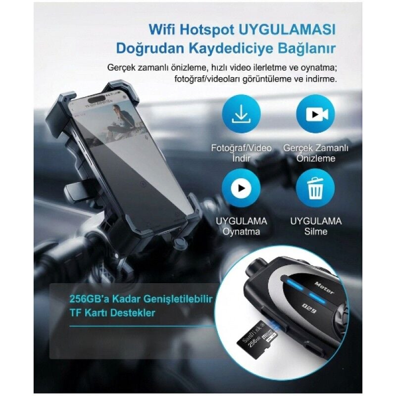 Motosiklet Kask Kamerası Interkom Özellikli HD 120° Geniş Açı 500m Mesafe Bluetooth Kask Kamera Q29