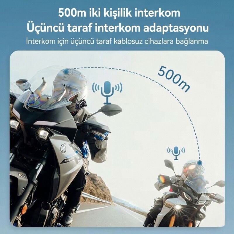 Motosiklet Kask Kamerası Interkom Özellikli HD 120° Geniş Açı 500m Mesafe Bluetooth Kask Kamera Q29