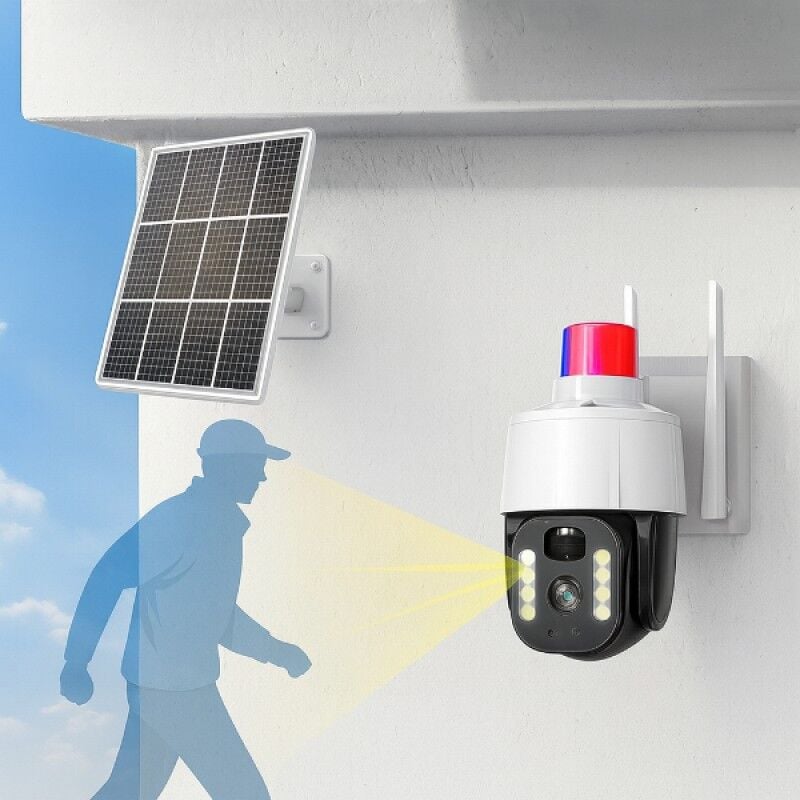 Güneş Enerjili Güvenlik Kamerası 4G Alarmlı Çakarlı IP66 Gece Görüşlü 360° PTZ Kamera