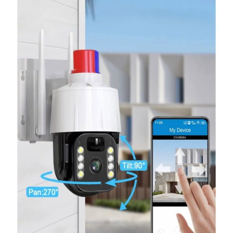 Güneş Enerjili Güvenlik Kamerası 4G Alarmlı Çakarlı IP66 Gece Görüşlü 360° PTZ Kamera