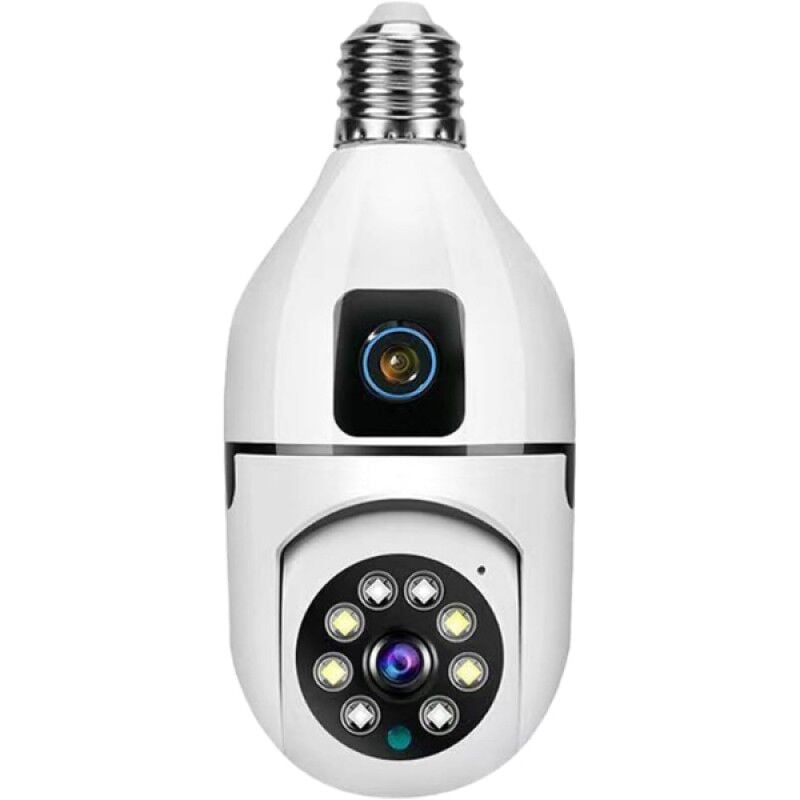Çift Lensli Ampul Kamera E27 Duy WiFi 4K 360° Gece Görüşlü Kablosuz Güvenlik Kamerası
