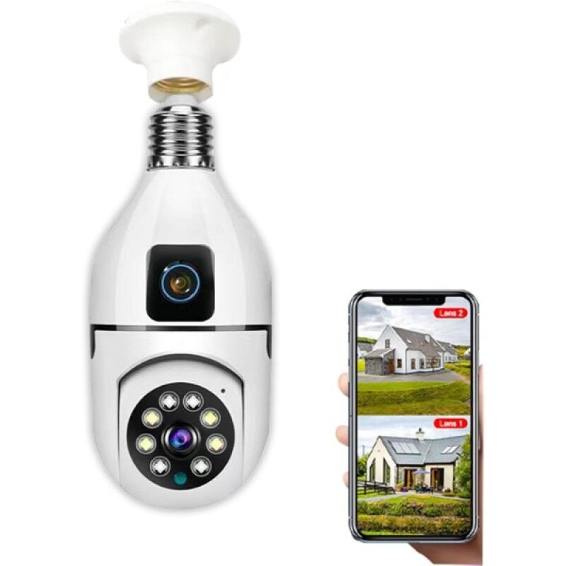 Çift Lensli Ampul Kamera E27 Duy WiFi 4K 360° Gece Görüşlü Kablosuz Güvenlik Kamerası