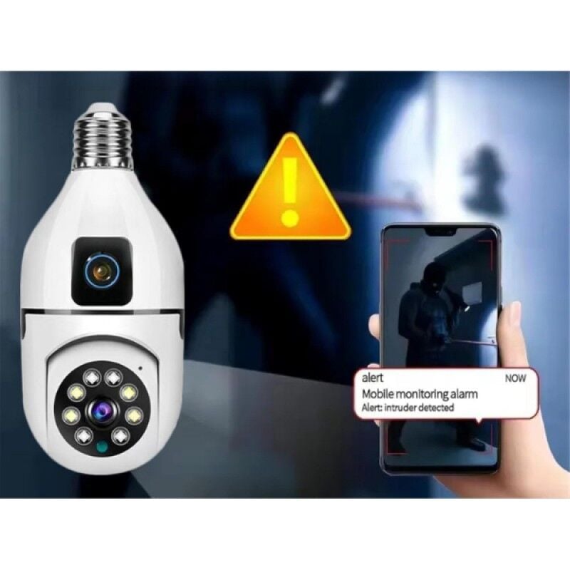 Çift Lensli Ampul Kamera E27 Duy WiFi 4K 360° Gece Görüşlü Kablosuz Güvenlik Kamerası
