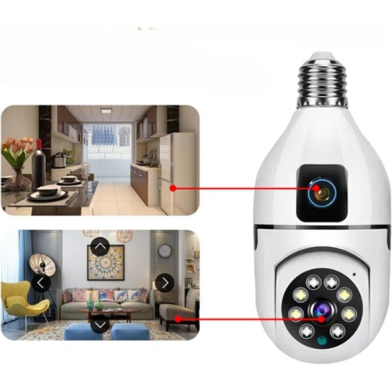 Çift Lensli Ampul Kamera E27 Duy WiFi 4K 360° Gece Görüşlü Kablosuz Güvenlik Kamerası