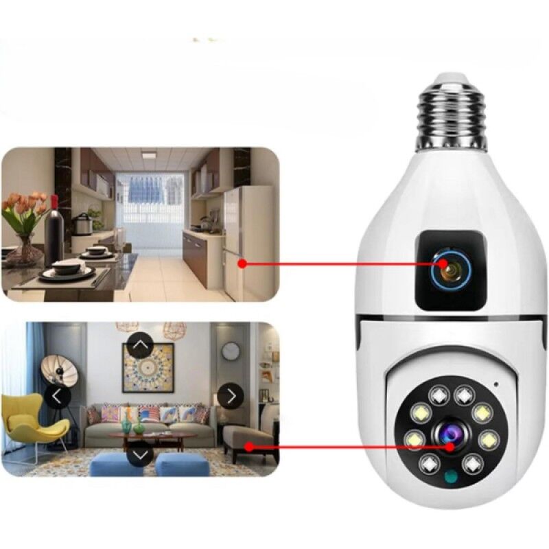 Çift Lensli Ampul Kamera E27 Duy WiFi 4K 360° Gece Görüşlü Kablosuz Güvenlik Kamerası