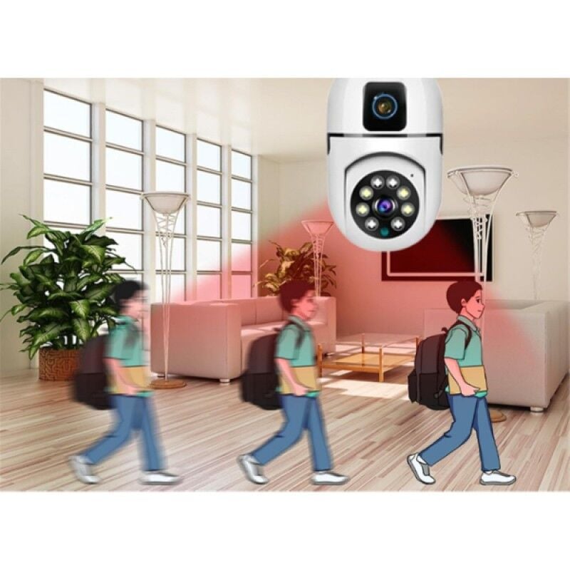 Çift Lensli Ampul Kamera E27 Duy WiFi 4K 360° Gece Görüşlü Kablosuz Güvenlik Kamerası