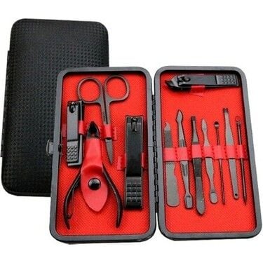 12 Parça Manikür Pedikür Seti Paslanmaz Çelik Tırnak El ve Ayak Bakım Seti Taşınabilir Suni Deri Kılıflı