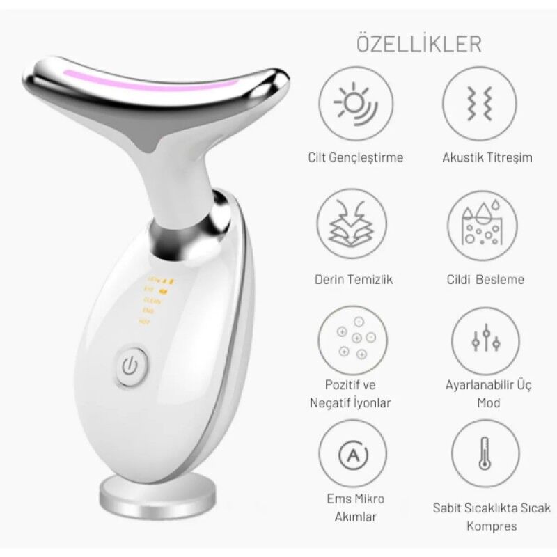 Kırışıklık Giderici Masaj Cihazı Işık Terapili Yüz Sıkılaştırıcı Lifting Cihazı Titreşimli Isıtmalı USB Şarjlı Profesyonel Cilt Bakım Aleti Ev Tipi