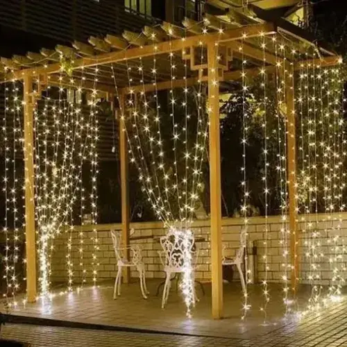 3x2 Perde LED Sarı Işık Plastik Kancalı Dekoratif Perde Aydınlatma Balkon Bahçe Pencere İç Mekan Süsleme LED Işık