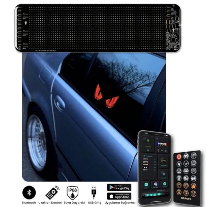 Kişiselleştirilebilir LED Araç Ekranı RGB Renkli Yazı Animasyonlu USB Kontrollü Esnek Suya Dayanıklı LED Panel