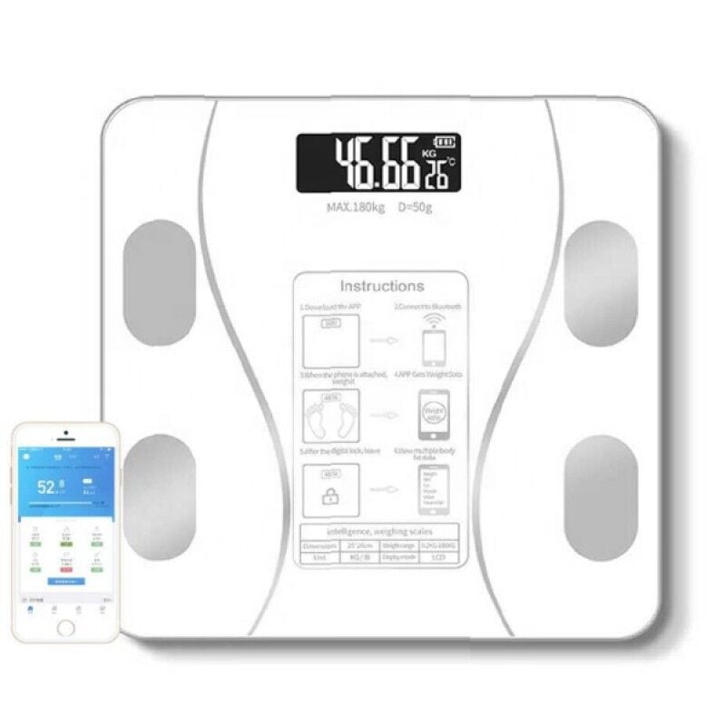 Bluetooth Özellikli Akıllı Tartı Beyaz Vücut Analiz Baskülü Yağ Kas BMI Ölçer Dijital Tartı 180 Kg Kapasiteli