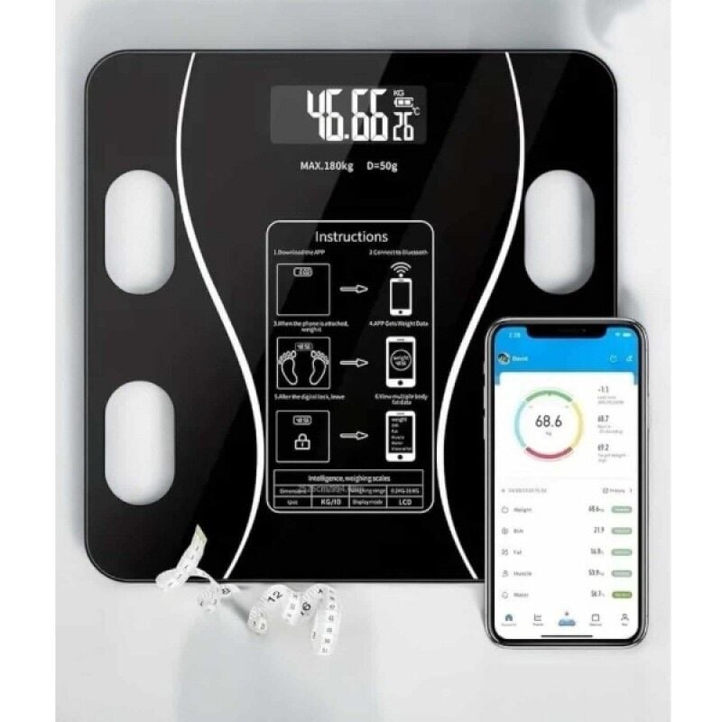 Bluetooth Özellikli Akıllı Tartı Vücut Analiz Baskülü Yağ Kas BMI Ölçer Dijital Tartı 180 Kg Kapasiteli