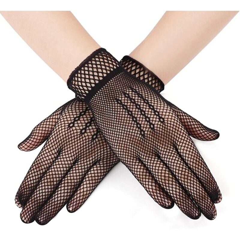 Siyah Likralı File Eldiven Parmaklı Örgü Eldiven Yetişkin Boy Parti Kostüm Aksesuarı Esnek Rahat Kullanım