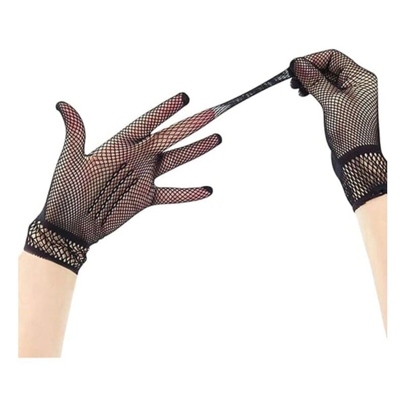 Siyah Likralı File Eldiven Parmaklı Örgü Eldiven Yetişkin Boy Parti Kostüm Aksesuarı Esnek Rahat Kullanım