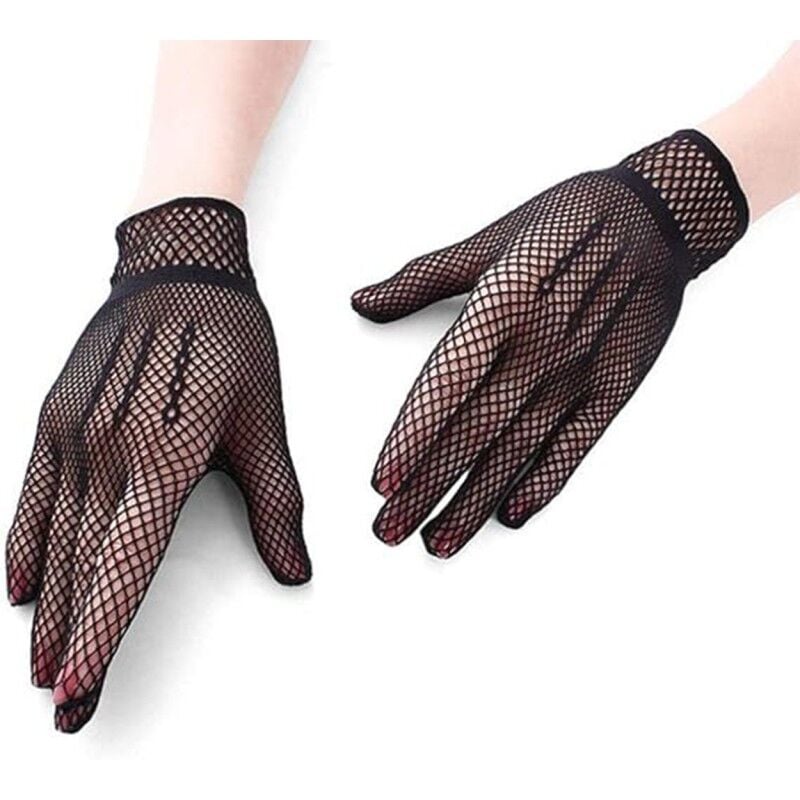 Siyah Likralı File Eldiven Parmaklı Örgü Eldiven Yetişkin Boy Parti Kostüm Aksesuarı Esnek Rahat Kullanım