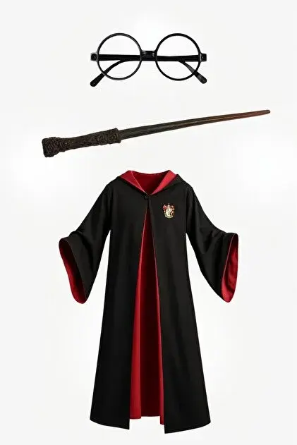 Harry Potter Çocuk Kostümü Seti 2-4 Yaş Pelerin Asa Gözlük Büyücü Kostümü Doğum Günü Parti Cadılar Bayramı