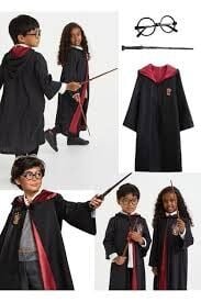 Harry Potter Çocuk Kostümü Gryffindor 9-10 Yaş Kapşonlu Cübbe Asa Gözlük Seti Büyücü Kostümü Parti Okul Etkinliği