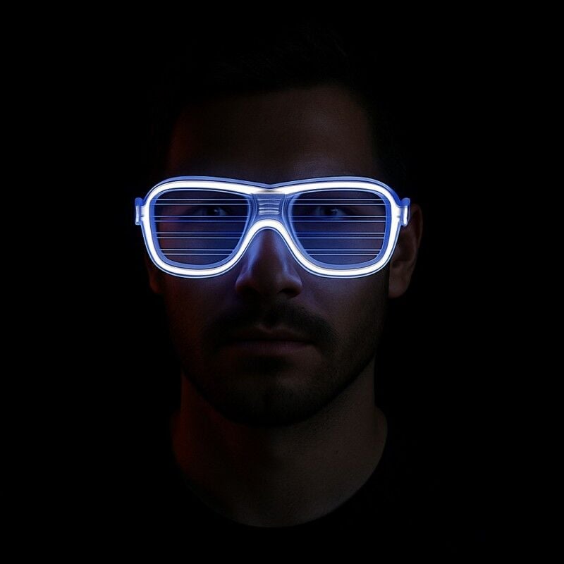 Beyaz LED Parti Gözlüğü Neon Işıklı 3 Modlu Yanıp Sönen Festival Konser Parti Aksesuarı Pilli Işıklı Gözlük