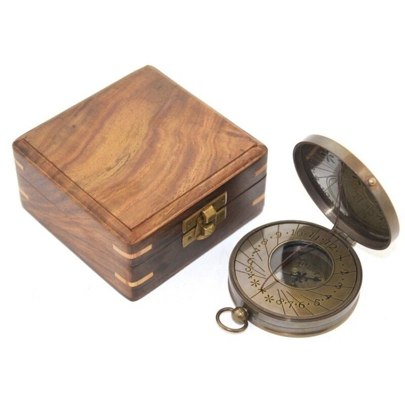 Ahşap Kutulu Pusula Pirinç Nostaljik Vintage Dekoratif Koleksiyonluk Hediye Pusula Model 8