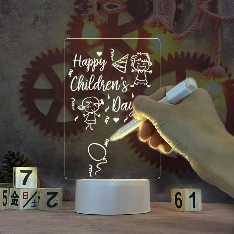 LED Çizim Tableti Gece Lambası Yaz Sil Not Tableti Işıklı Mesaj Tahtası Silinebilir LED Tablet