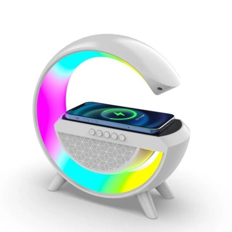 Kablosuz Şarj Standlı RGB Hoparlör | 15W Hızlı Şarj, Bluetooth, FM Radyo, SD Kart Destekli Gece Lambası