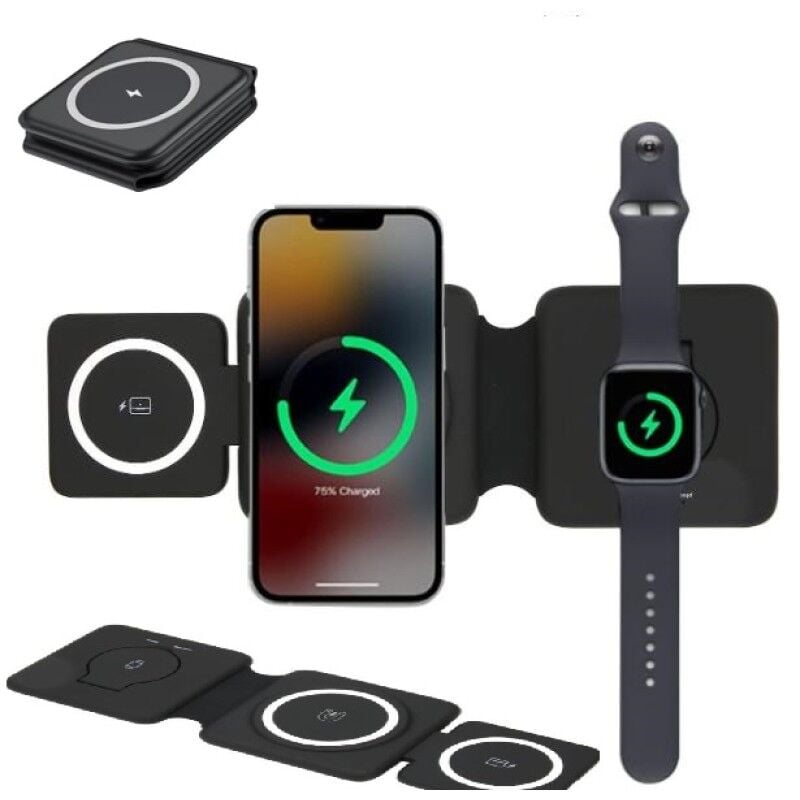 Kablosuz Şarj Standı 3'ü 1 Arada Telefon Saat Kulaklık Şarj İstasyonu Katlanabilir Hızlı Şarj Standı