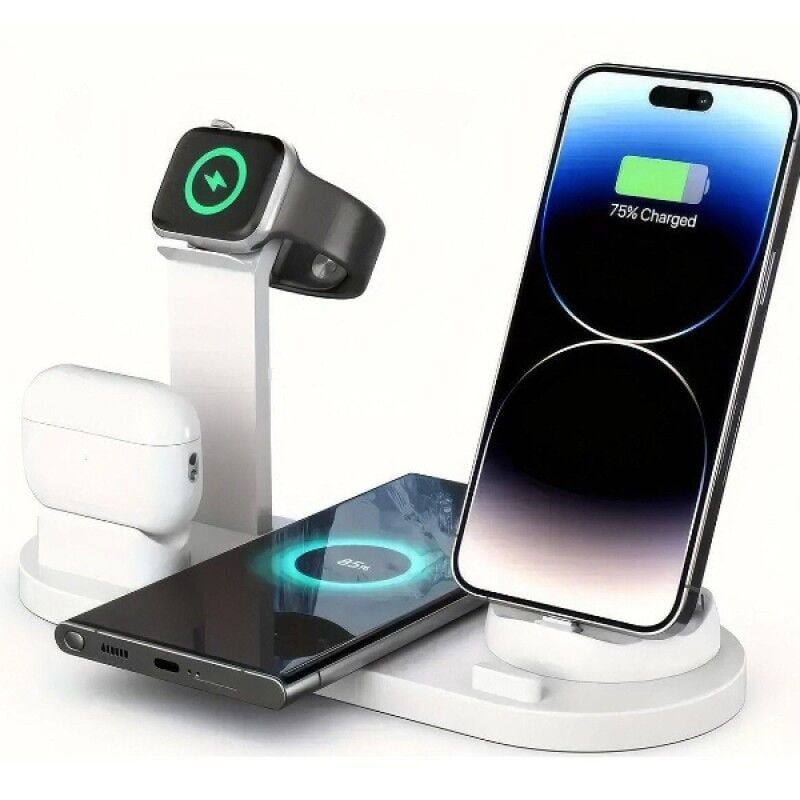 Çok İşlevli Şarj İstasyonu Beyaz 3'ü 1 Arada Kablosuz Şarj Telefon Saat Kulaklık Şarj Standı