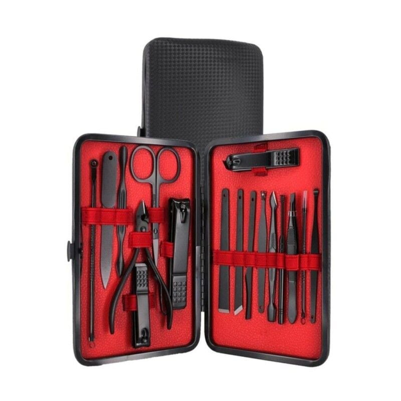 Profesyonel Manikür Pedikür Seti 18 Parça Paslanmaz Çelik Tırnak Bakım Seti Taşınabilir Deri Kutulu