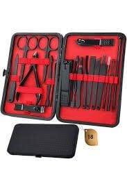 Profesyonel Manikür Pedikür Seti 18 Parça Paslanmaz Çelik Tırnak Bakım Seti Taşınabilir Deri Kutulu