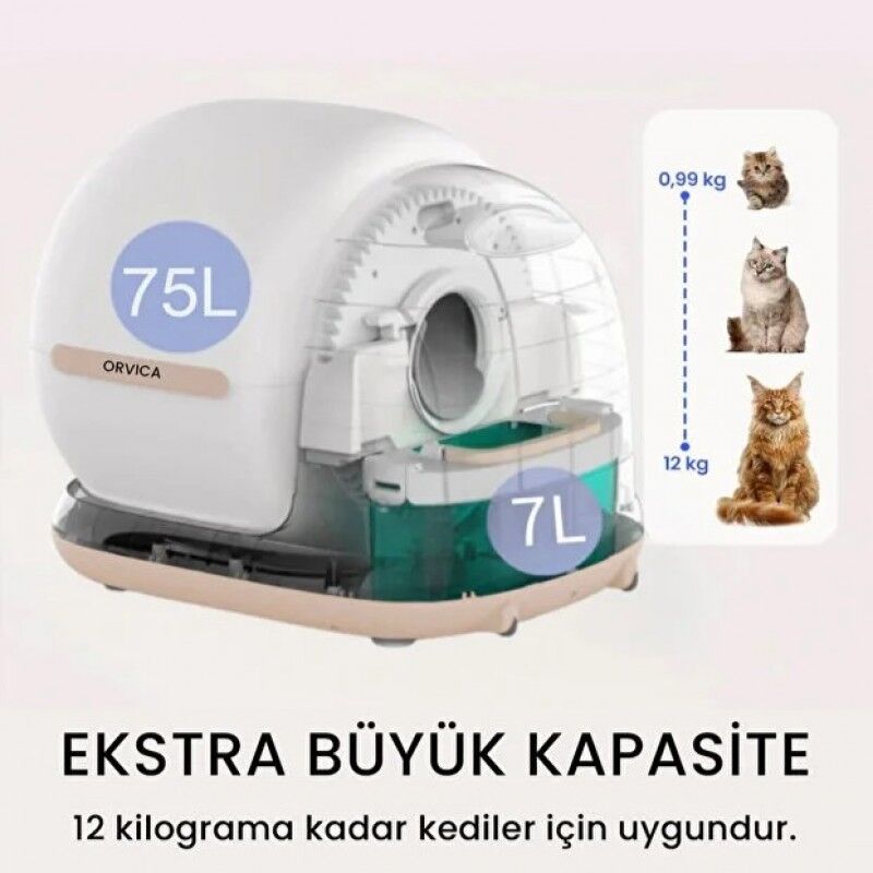 HD Kameralı Akıllı Kedi Tuvaleti Otomatik Temizleme UV Sterilizasyon WiFi Kontrollü Büyük Hacimli Kedi Tuvaleti 75L 12 Kg Kapasiteli Akıllı Pet Tuvaleti