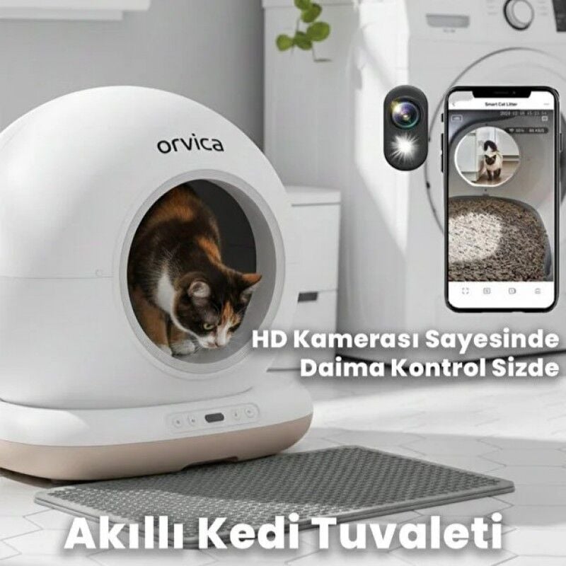 HD Kameralı Akıllı Kedi Tuvaleti Otomatik Temizleme UV Sterilizasyon WiFi Kontrollü Büyük Hacimli Kedi Tuvaleti 75L 12 Kg Kapasiteli Akıllı Pet Tuvaleti