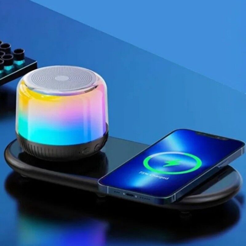 Kablosuz Şarj Standlı Bluetooth Hoparlör RGB Işıklı Telefon Standı Masaüstü Wireless Charger Speaker