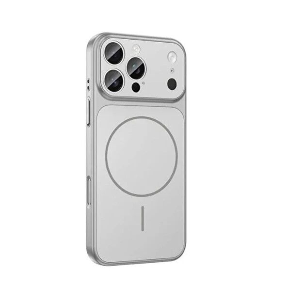 iPhone 17 Pro Max Kılıf Gümüş Gri – Mat AG Glass Anti-Glare Buzlu Cam, MagSafe Uyumlu, Darbe Emici Şeffaf Kenar