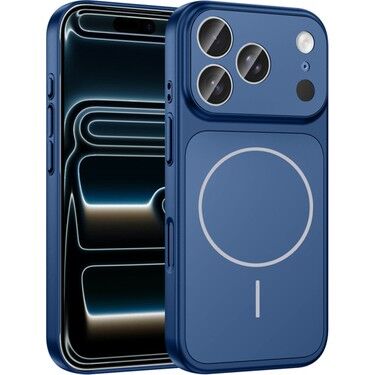 iPhone 17 Pro Kılıf Parlement Mavisi – Mat AG Glass Anti-Glare Buzlu Cam, MagSafe Uyumlu, Darbe Emici Şeffaf Kenar
